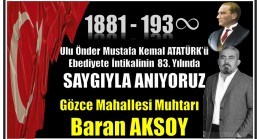 Muhtar AKSOY’dan 10 KASIM ATATÜRK’Ü ANMA GÜNÜ Mesajı