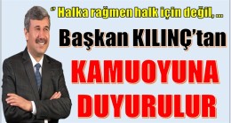 Anamur Belediye Başkanı KILINÇ’tan KAMUOYUNA ÖNEMLİ DUYURU