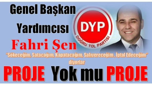 DYP Genel Başkan Yardımcısı ŞEN; PROJE Yok mu PROJE