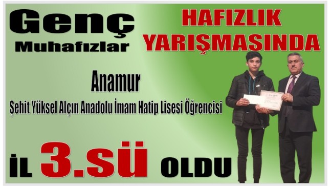 Genç Muhafızlar Hafızlık Yarışması’nda İl 3.sü Anamur’dan