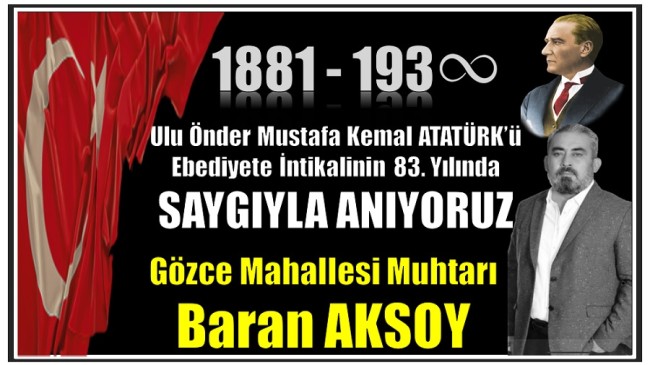 Muhtar AKSOY’dan 10 KASIM ATATÜRK’Ü ANMA GÜNÜ Mesajı