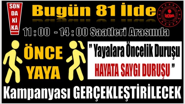 81 ilde Eşzamanlı Olarak ;  Yayalara Öncelik Duruşu, Hayata Saygı Duruşu Kampanyası
