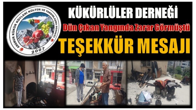 KÜKÜRLÜLER DERNEĞİNDEN TEŞEKKÜR MESAJI