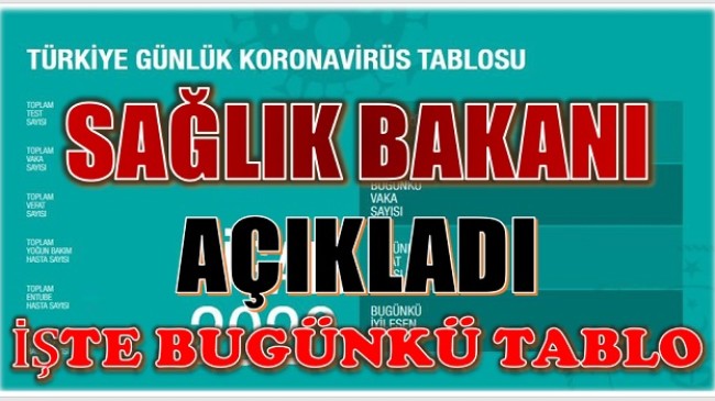 PAZAR GÜNÜNE AİT KORONAVİRÜS TABLOSU