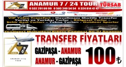 ANAMUR – GAZİPAŞA Havalimanı Transfer Ücreti 100 TL